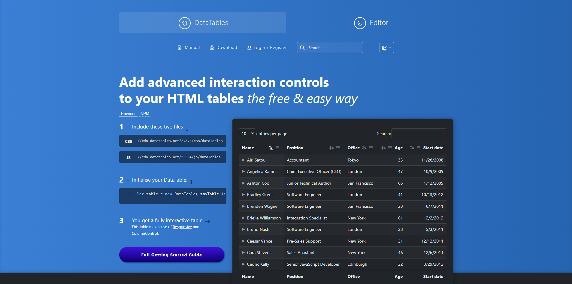 DataTables Screen Shot